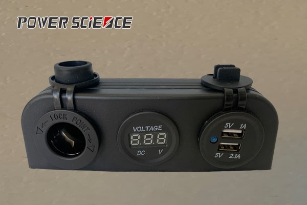 Three Hole Socket With 12V+3.1A USB (Blue Light) + Voltmeter (Blue Light)