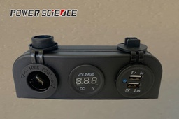 [DS-007] Three Hole Socket With 12V+3.1A USB (Blue Light) + Voltmeter (Blue Light)